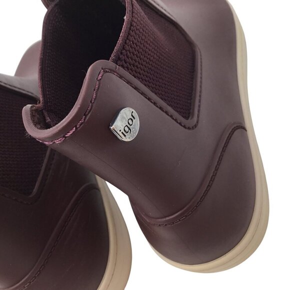 Igor Basquet Crema Boots Rain Waterproof Pull On Ankle Short Wine Size 40 / US 9 - Picture 4 of 8